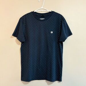 Penshoppe Navy Blue Slim-Fit T-Shirt with White Print – Size Large Like New